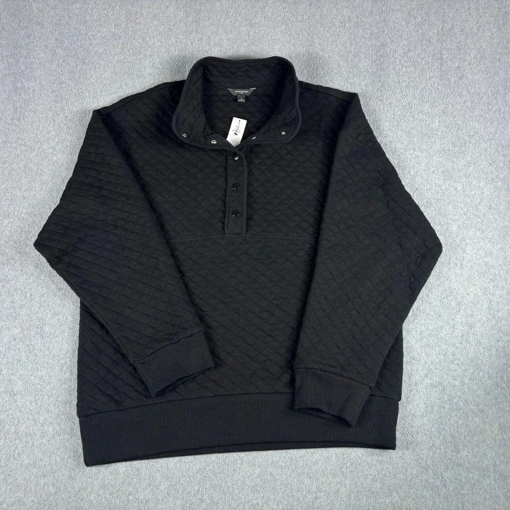 NWT Banana Republic Quilted Pullover Black Men's L Snap Front $75